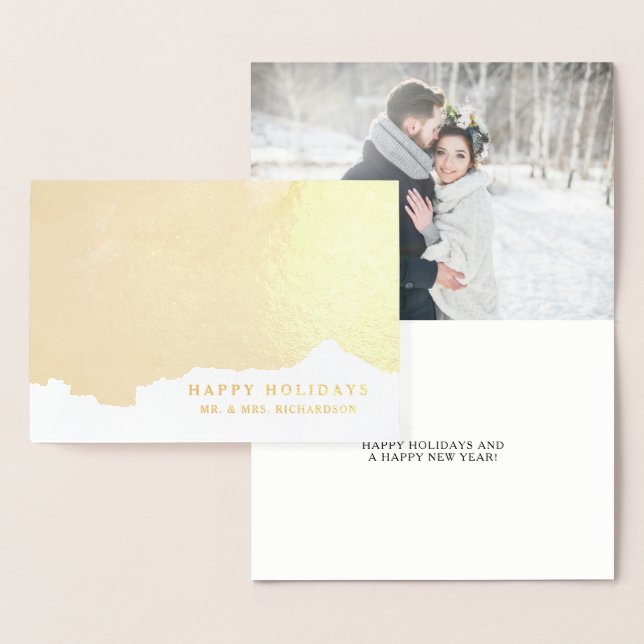 Abstract Gold | Elegant Happy Holidays with Photo Foil Card (Display)