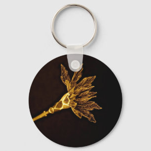ABSTRACT GOLD FLOWER ON BLACK BACKGROUND KEY RING