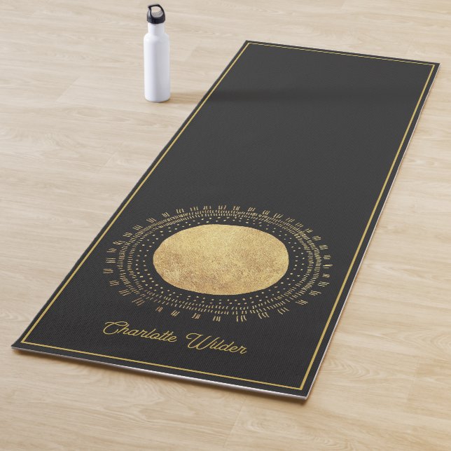 Abstract Gold Foil Circle Moon Personalised Black  Yoga Mat (In Situ)