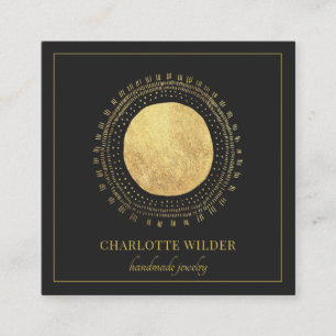 Abstract Gold Foil Circle Square Black Business Card