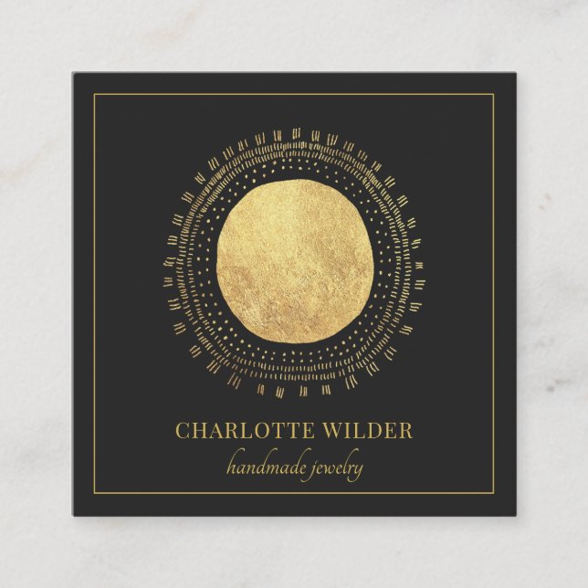 Abstract Gold Foil Circle Square Black Business Card (Front)