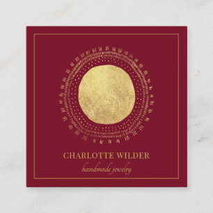 Abstract Gold Foil Circle Square Red Square Business Card