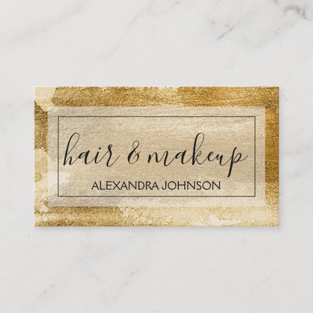 Abstract Gold Foil Trendy Hair and makeup Business Card (Front)