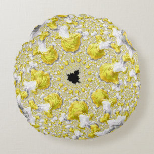 Abstract Gold Fractal Round Cushion