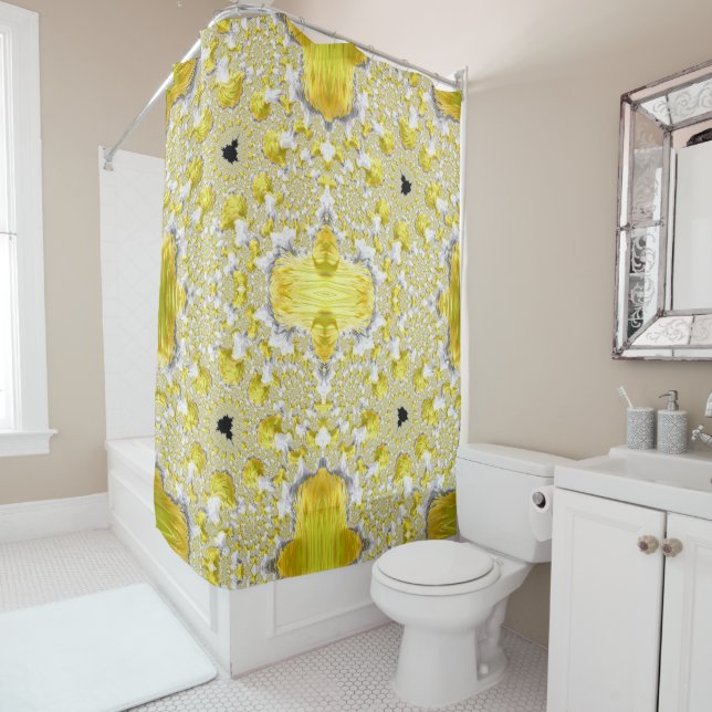 Abstract Gold Fractal Shower Curtain (In Situ)