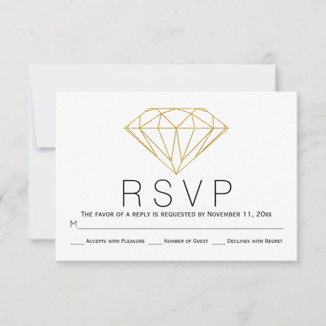 Abstract gold glitter diamond wedding RSVP card (Front)