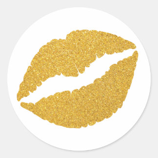Abstract Gold Glitter Lipstick Classic Round Sticker