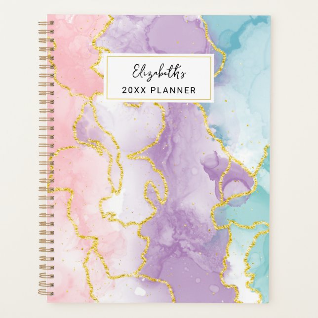 Abstract Gold Glitter Marble Custom Name 2026  Planner (Front)