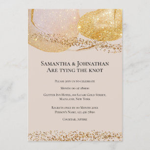 Abstract gold glitter shapes modern budget wedding invitation