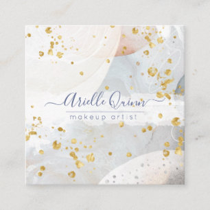 Abstract Gold Glitter Watercolor Makeup Artist Square Business Card