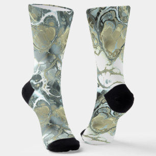 Abstract Gold & Gray Marble Stone Fluid Texture Socks