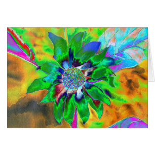 Abstract gold green sunflower retro funky