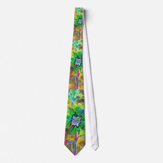 Abstract gold green sunflower | retro funky  tie (Front)