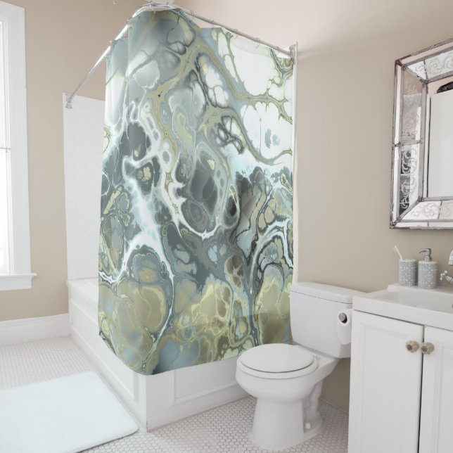 Abstract Gold & Grey Marble Stone Fluid Texture Shower Curtain (In Situ)