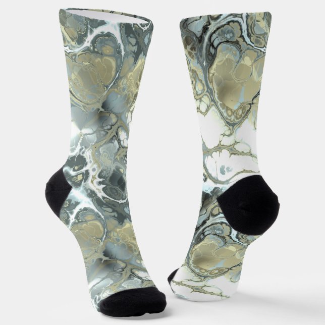 Abstract Gold & Grey Marble Stone Fluid Texture Socks (Angled)