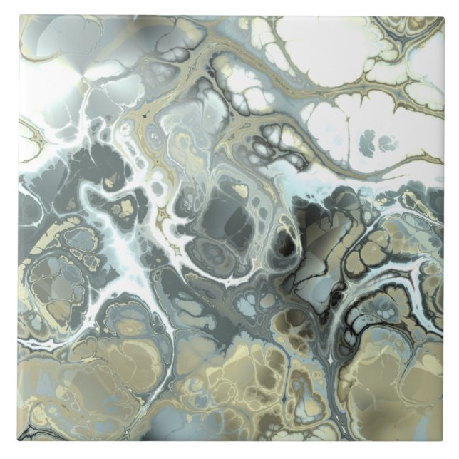 Abstract Gold & Grey Marble Stone Fluid Texture Tile (Front)