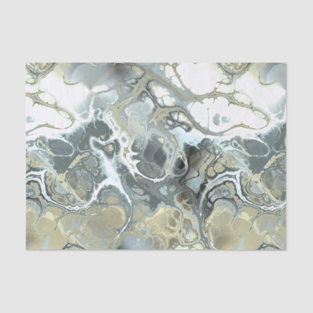Abstract Gold & Grey Marble Stone Fluid Texture Tissue Paper (Front)
