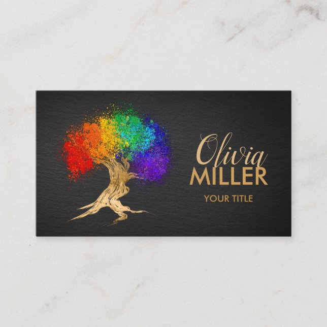 Abstract gold ink colour splatter tree business card (Front)
