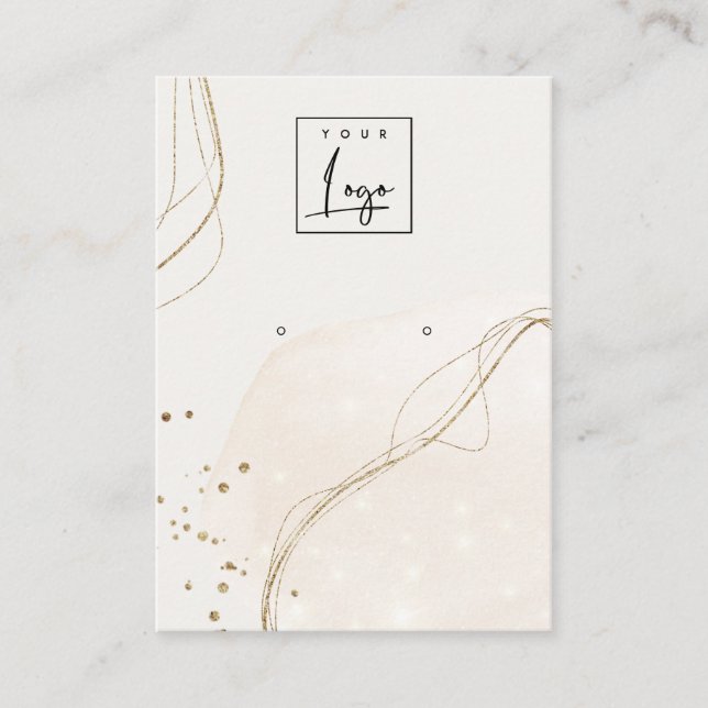 Abstract Gold Ivory Stud Earring Logo Display Business Card (Front)