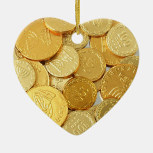 Abstract Gold Leaf Coins Hart Ornament
