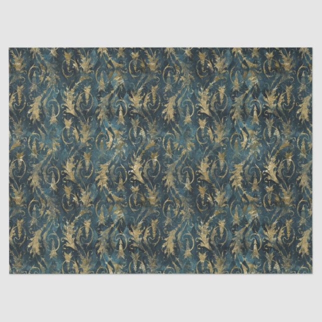 Abstract Gold Leaves on Green Decoupage Tissue Paper (Front)