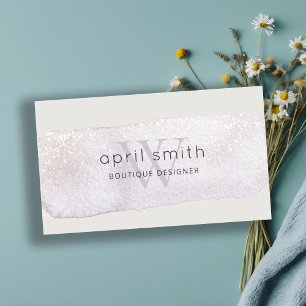 Abstract Gold Lilac Brush Stoke Monogram Glitter Business Card