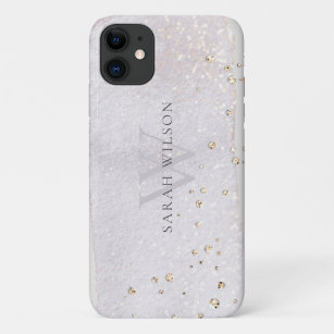 Abstract Gold Lilac Brush Stoke Monogram Glitter Case-Mate iPhone Case