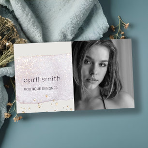 Abstract Gold Lilac Brush Stoke Watercolor Photo Business Card