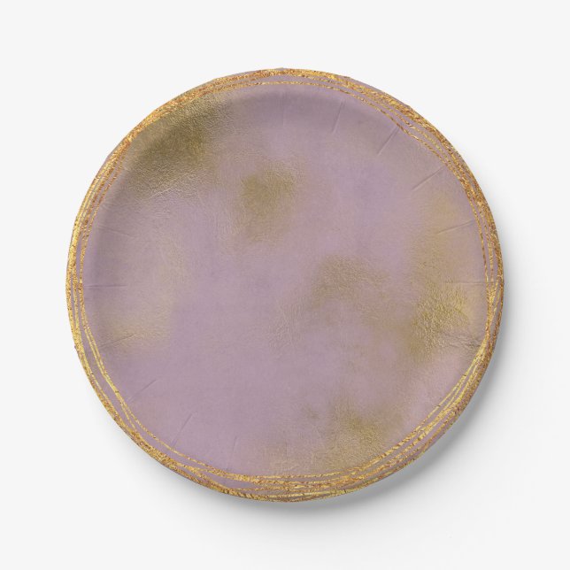 Abstract Gold Lilac Purple Glass Party Vip Paper Plate (Front)