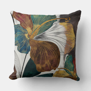Abstract Gold Line Floral Art with Bold Petals Cushion