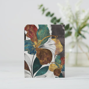 Abstract Gold Line Floral Art with Bold Petals Postcard