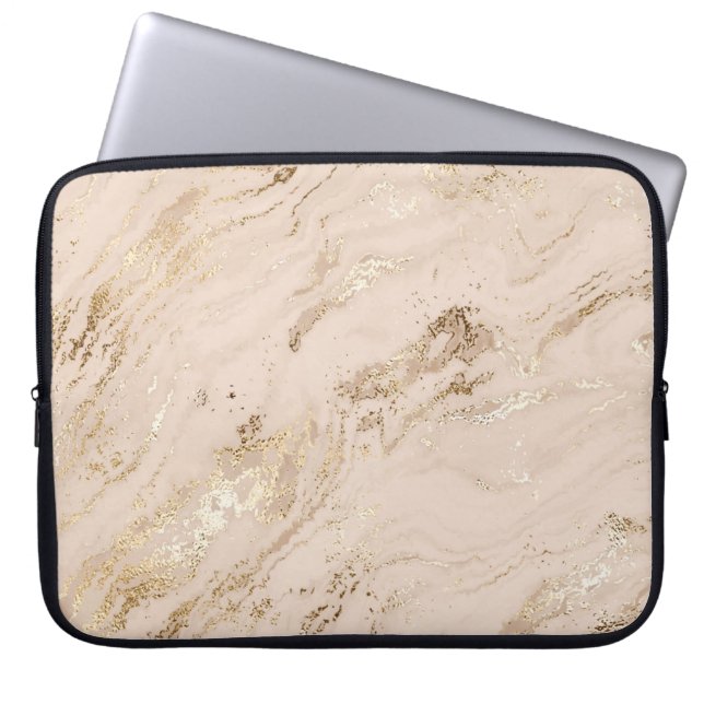Abstract gold marble with glitter waves laptop sleeve (Front)
