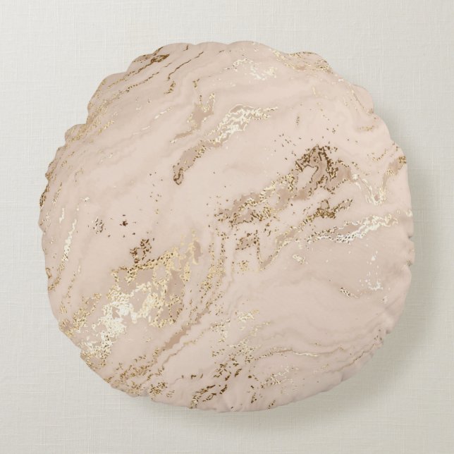 Abstract gold marble with glitter waves round cushion (Front)
