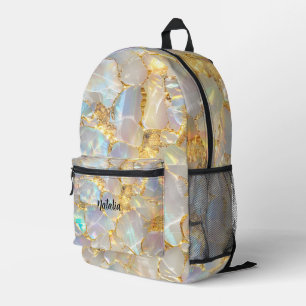 Abstract Gold Opal Gemstone Girls Printed Backpack