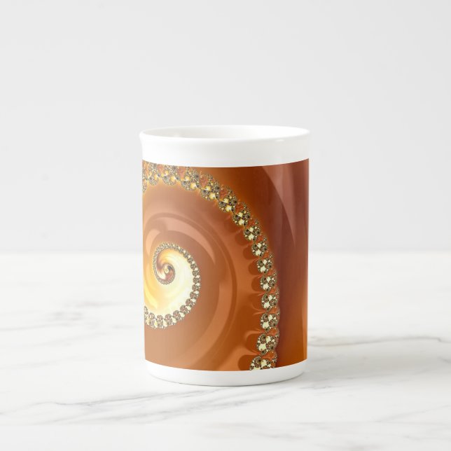 Abstract Gold Orange Gradient Spiral Fractal Bone China Mug (Front)