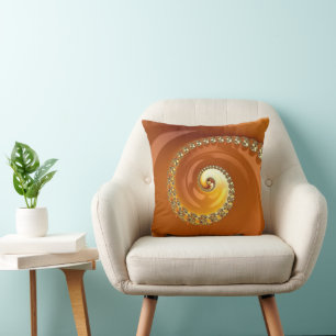 Abstract Gold Orange Gradient Spiral Fractal Cushion