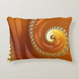 Abstract Gold Orange Gradient Spiral Fractal Decorative Cushion