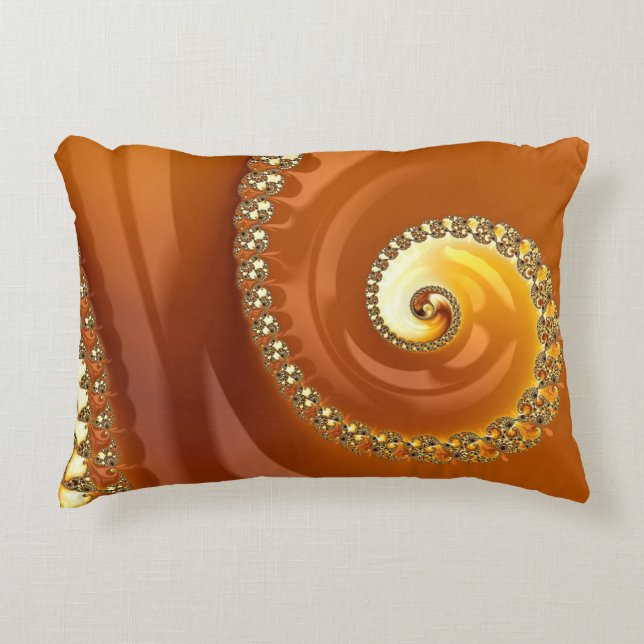 Abstract Gold Orange Gradient Spiral Fractal Decorative Cushion (Front)