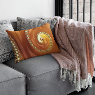 Abstract Gold Orange Gradient Spiral Fractal Lumbar Cushion