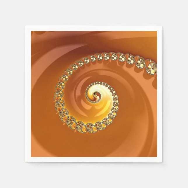 Abstract Gold Orange Gradient Spiral Fractal Napkin (Front)