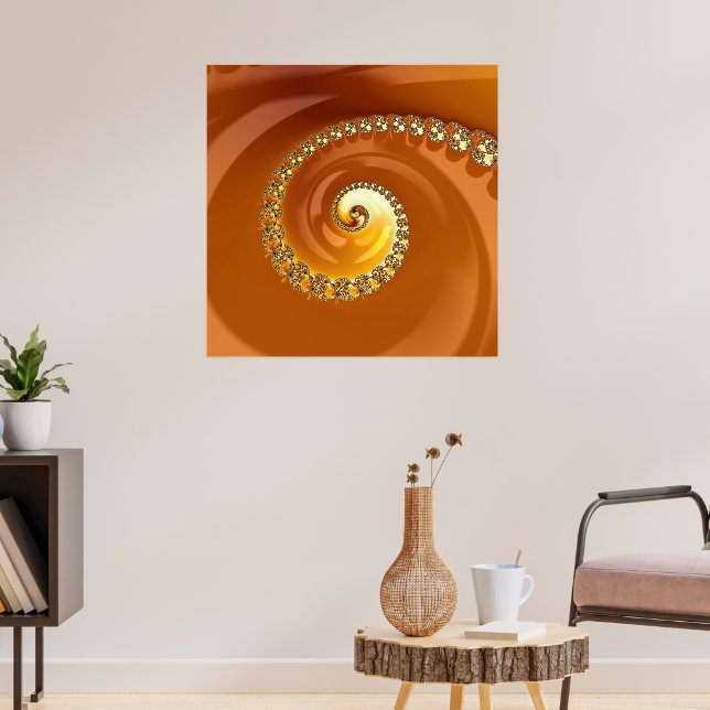 Abstract Gold Orange Gradient Spiral Fractal Poster (Living Room 3)