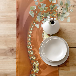 Abstract Gold Orange Gradient Spiral Fractal Short Table Runner