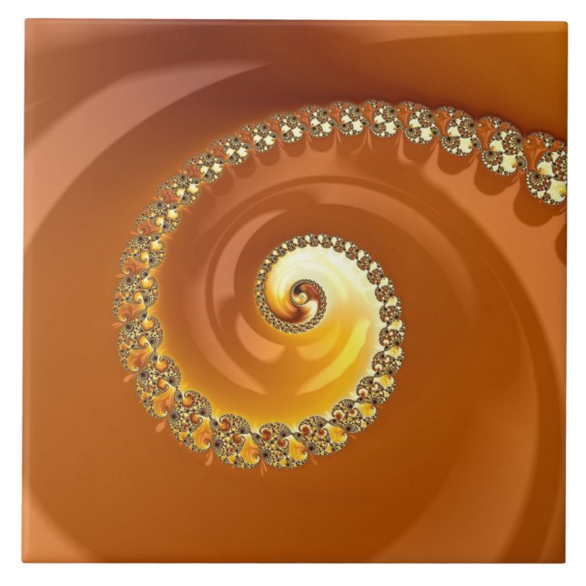 Abstract Gold Orange Gradient Spiral Fractal Tile (Front)