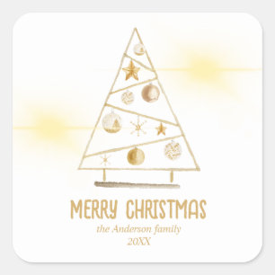 Abstract Gold Ornaments Tree Merry Christmas Square Sticker