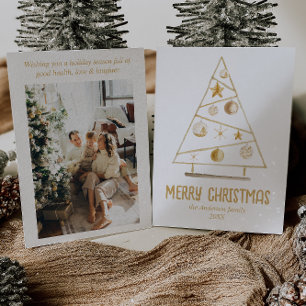 Abstract Gold Ornaments Tree Photo Merry Christmas Holiday Card