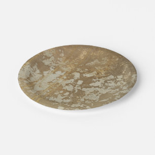 Abstract Gold Painting with Silver Speckles Paper Plate