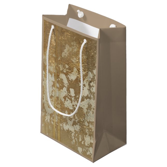 Abstract Gold Painting with Silver Speckles Small Gift Bag (Front Angled)
