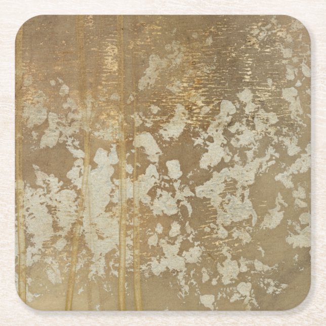 Abstract Gold Painting with Silver Speckles Square Paper Coaster (Front)