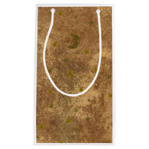 Abstract gold paper with gold stars, moon small gift bag