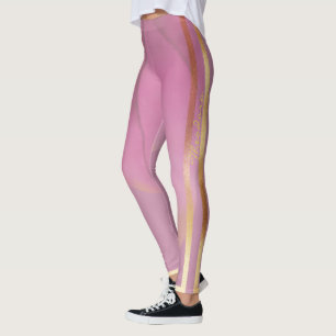 Abstract Gold Pink Floral Leggings